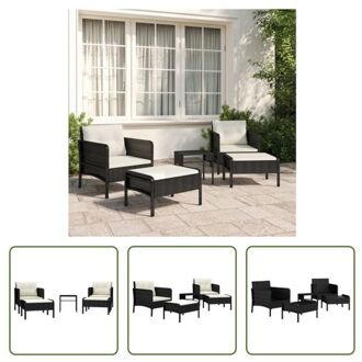 vidaXL Loungeset - Zwart PE-rattan met metalen frame - Complete set met 2 stoelen - 2 voetenbanken - 1