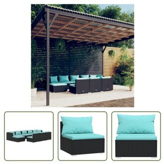 vidaXL Loungeset Zwart - PE-rattan - Modulair design - Comfortabele kussens - 6x middenbank - 2x hoekbank