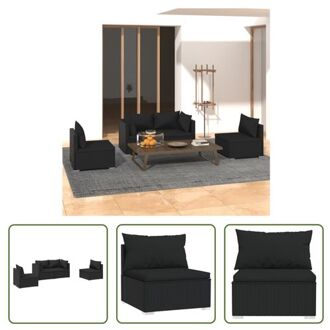 vidaXL Loungeset - Zwart PE-rattan - Modulair Design - Stevig Staal - Waterdichte Kussens - Midden- en