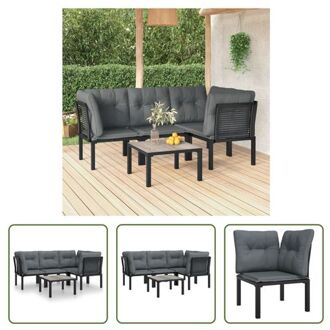 vidaXL Loungeset Zwart - PE-rattan - Staal - 55x55x31cm - Inclusief Kussens