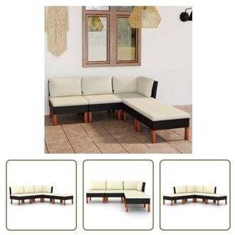 vidaXL Loungeset - Zwart - PE-rattan/Staal/Eucalyptushout - 60.5x64.5x67 cm - Crèmewit kussen