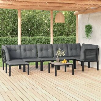 vidaXL Loungeset - zwart - tafel 55x55x31 cm - hoekstoel 62x62x68 cm - enkele stoel 55x62x68 cm - voetenbank