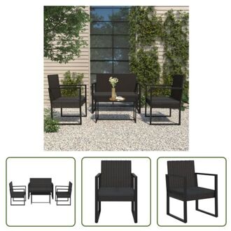 vidaXL Loungeset - Zwarte PE-rattan tuinmeubelen - 1 x tafel - 1 x dubbele zitbank - 2 x eenzitsbank - 3 x