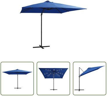 vidaXL Luxe Hangende Parasol - LED-verlichting - Azuurblauw - 250 x 250 x 247 cm