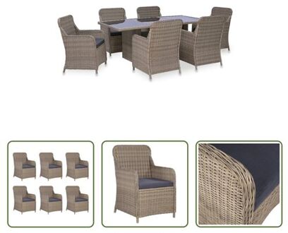 vidaXL Luxe Poly Rattan Tuinstoelen Set - 6-persoons - Bruin en Grijs - Stalen Frame - Weerbestendig