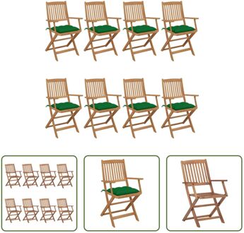 vidaXL Massief Acaciahouten Inklapbare Stoelen - Set van 8 - Groen Kussen - 54x57x91 cm - Montage Vereist