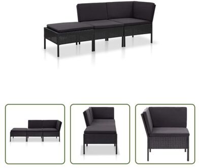 vidaXL Modulaire loungeset - PE-rattan - Zwart - Met kussens - 57x69x67 cm/69x69x67 cm/60x60x35 cm