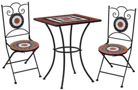 vidaXL mozaïek bistroset - terracotta en wit - Sterk en duurzaam - Inclusief 1 tafel en 2 stoelen - Bruin