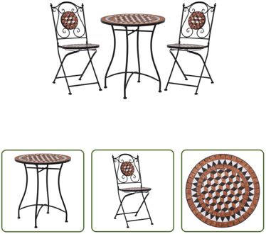 vidaXL Mozaïek Bistroset - Terracotta - Gepoedercoat ijzer - 60 x 72 cm (Ø x H) - 52 x 37 x 87 cm (B x D x H) Bruin