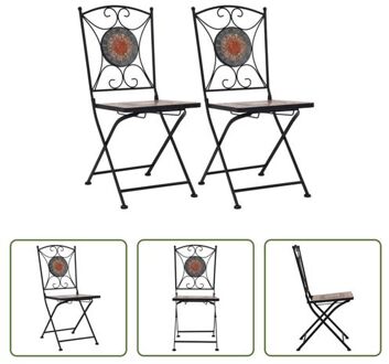 vidaXL Mozaïekstoelen Set - IJzer/Keramiek - 51x39x86 cm - Oranje/Grijs