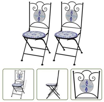 vidaXL Mozaïekstoelen - Tuinmeubelen - 37x44x89 cm - Blauw/Wit Multikleur