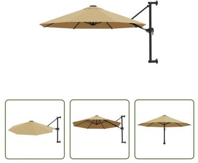 vidaXL muurparasol 300 x 131 cm - taupe - UV-beschermend polyester - zwengelsysteem - 8 baleinen