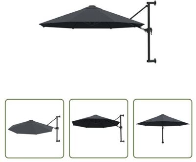 vidaXL Muurparasol Antraciet 300x131 cm - Uv-beschermend polyester - Inclusief wandbevestiging Grijs