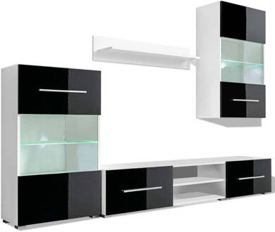 vidaXL Muurvitrine tv-meubel met LED-verlichting zwart 5-delig