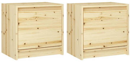 vidaXL Nachtkastjes 2st 40x30,5x40 cm massief vurenhout Bruin