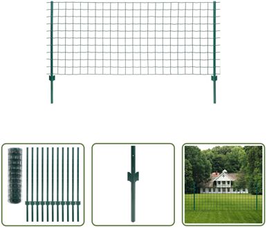 vidaXL Omheining - PVC-gecoat staal - 20 x 1 m - Groen - 11 palen