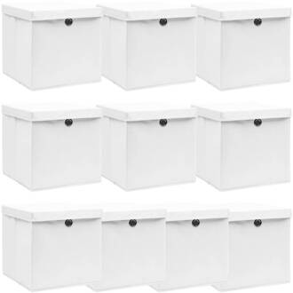 vidaXL Opbergboxen met deksels 10 st 32x32x32 cm stof wit