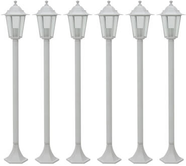 vidaXL Paalverlichting voor tuin E27 110 cm aluminium wit 6 st