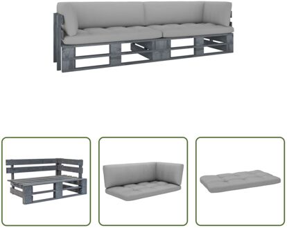 vidaXL Pallet Bank - 110 x 65 x 55 cm - Geïmpregneerd Grenenhout - Grijs Kussen