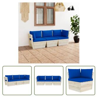 vidaXL Pallet Hoekbank - Tuinbank - 60x60x65 cm - Blauw kussen - Geïmpregneerd vurenhout