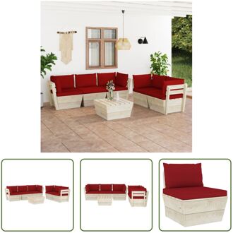 vidaXL Pallet Lounge Set - 6-delig - Geïmpregneerd vurenhout - Wijnrode kussens - 60x60x65cm - Montage Rood