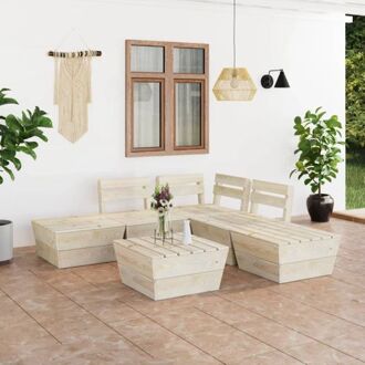 vidaXL Pallet Lounge Set - 6-delig - Hout - Geïmpregneerd vurenhout - 60 x 60 x 65 cm - Rustieke charme Beige