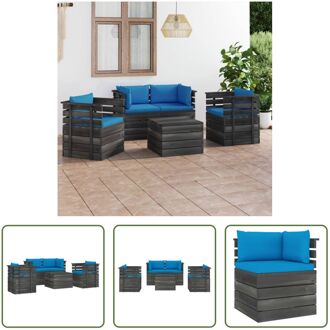 vidaXL Pallet Lounge Set - Armstoel Hoekbank Tafel - 70x65x71.5 cm - Massief grenenhouten en polyester Blauw