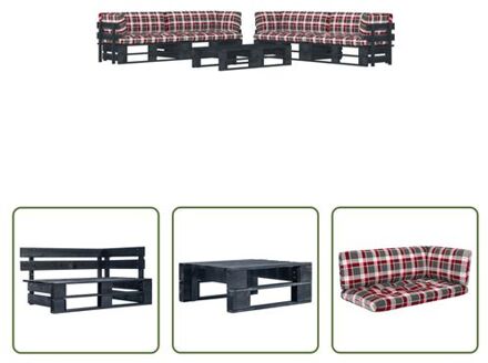 vidaXL Pallet Lounge Set - Grenenhout - 110 x 65 x 55 cm - Rood-kussen Zwart