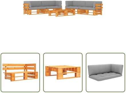 vidaXL Pallet Lounge Set - Grenenhout - 110x65x55 cm - Grijs kussen Bruin