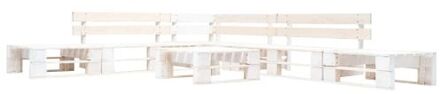 vidaXL Pallet Loungeset - 280 x 235 x 55 cm - wit - geïmpregneerd grenenhout