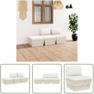 vidaXL Pallet Loungeset - 3-delig - Vurenhout - Crèmewit kussen