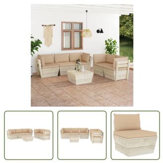 vidaXL Pallet Loungeset - 6-delig - Hout - Beige - 60x60x65 cm - Inclusief kussens