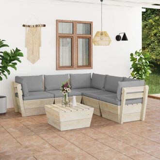 vidaXL Pallet Loungeset - 6-delig - Hout - Grijs