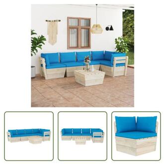 vidaXL Pallet Loungeset - 6-delig - Hout - Lichtblauwe Kussens