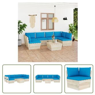 vidaXL Pallet Loungeset - 7-delige - Geïmpregneerd Vurenhout - Lichtblauw - 60 x 60 x 65 cm - Montage vereist