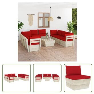 vidaXL Pallet Loungeset - 9-delig - Hout - 60x60x65cm - Rood - Geïmpregneerd vurenhout met polyester