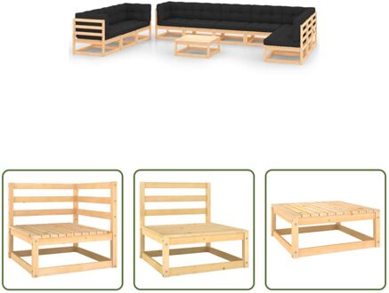 vidaXL Pallet Loungeset - Grenenhout - 70x70x67 cm - Antraciet-kleurige kussens Grijs