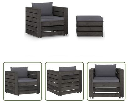 vidaXL Pallet Loungeset - Grenenhout - 77 x 70 x 66 cm - Antraciet Grijs