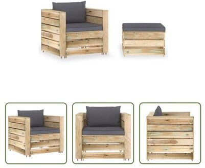 vidaXL Pallet Loungeset - Grenenhout - Antraciet - 60 x 62 x 37 cm Grijs