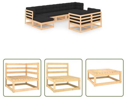 vidaXL Pallet Loungeset - Grenenhout - Antraciet - 70x70x67 cm - Incl - kussens Grijs