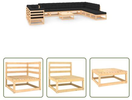 vidaXL Pallet Loungeset - Grenenhout - Antraciet - 70x70x67 cm - Modulair Grijs