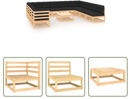 vidaXL Pallet Loungeset - Grenenhout - Antraciet kussens - 70 x 70 x 67 cm - Modulair design Grijs