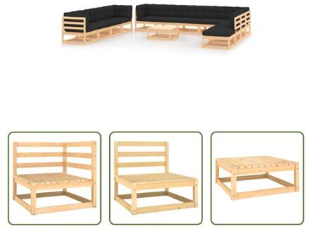 vidaXL Pallet Loungeset - Grenenhout Massief - Antraciet - 70x70x67 cm (Hoek/Middenbank) - 70x70x30 cm Grijs