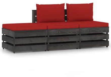 vidaXL Pallet Loungeset - Grenenhout - Rood kussen - 60x70x66 cm - 100% polyester