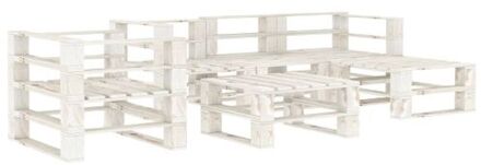 vidaXL Pallet loungeset - grenenhout - wit - hoekbank - middenbank - tafel - armstoel