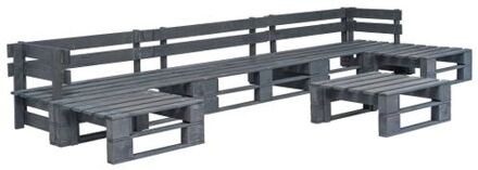 vidaXL Pallet Loungeset - Grijs - Grenenhout - 330 x 126 x 55 cm - Incl - 3x pallet hocker - 1x pallet bank