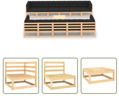 vidaXL Pallet Loungeset - Hoek- en Middenbank - Tafel - Kussens - Grenenhout - Antraciet - 70x70x67 cm Grijs