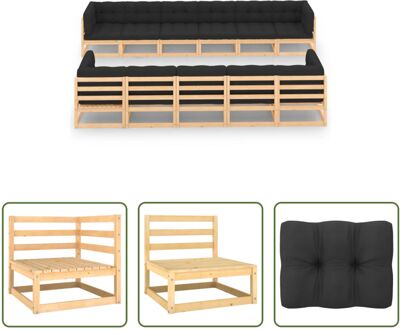 vidaXL Pallet Loungeset - Hoekbank en Middenbank - Antraciet - 70x70x67cm - Massief grenenhout Grijs