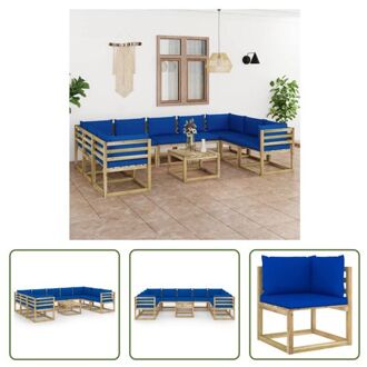 vidaXL Pallet Loungeset - Hoekbank - Middenbank - Tafel - 64x64x70 cm - Blauw kussen