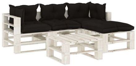 vidaXL Pallet Loungeset - Hoogwaardig grenenhout - Zwart en wit - Set van 2 hoekbanken - 1 middenbank - 2